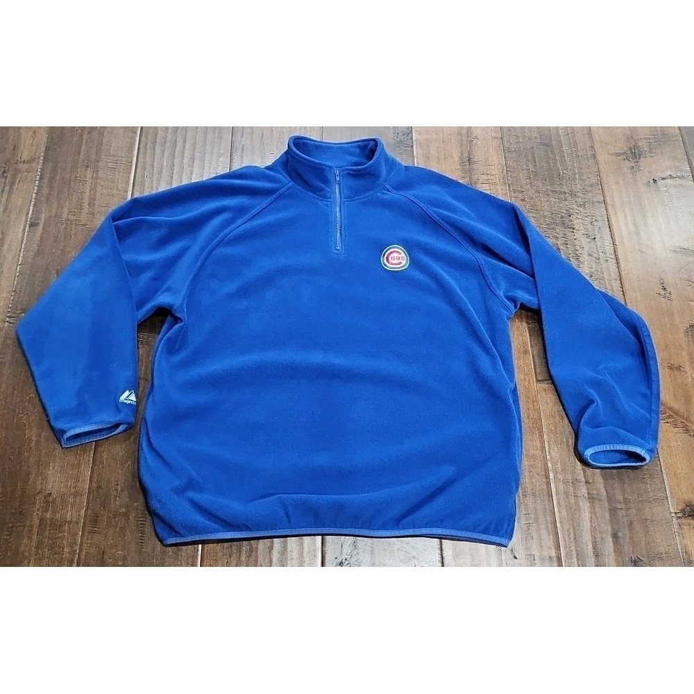Vintage Chicago Cubs Majestic Fleece 1/4-Zip Pullover Jacket Size XXL - Picture 1 of 14